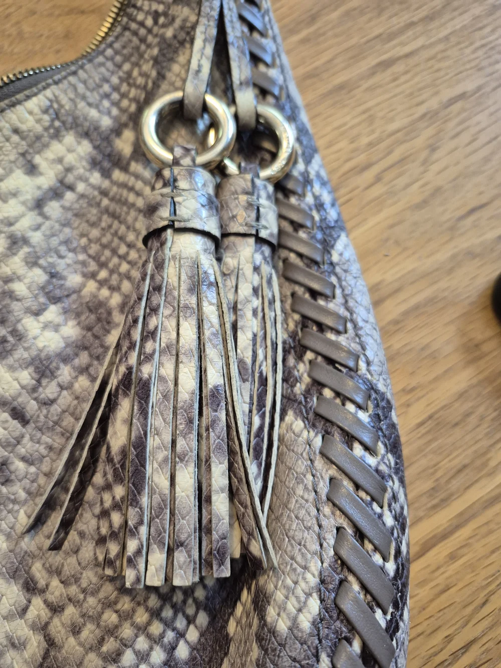 Michael Kors Gray Snakeskin-Print Hobo Bag
